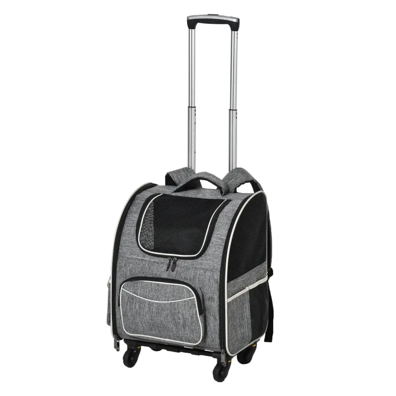 2in1 Hunde Trolley Tragetasche Rucksack Oxfordstoff Grau + Weiss + Schwarz