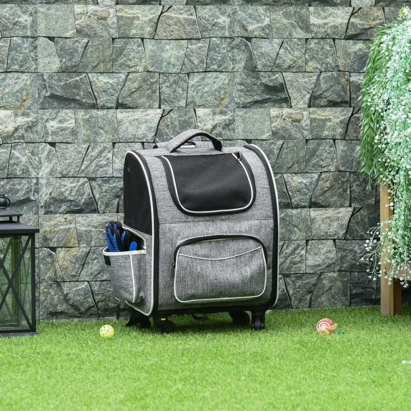 2in1 Hunde Trolley Tragetasche Rucksack – Oxfordstoff, Grau/Weiss/Schwarz