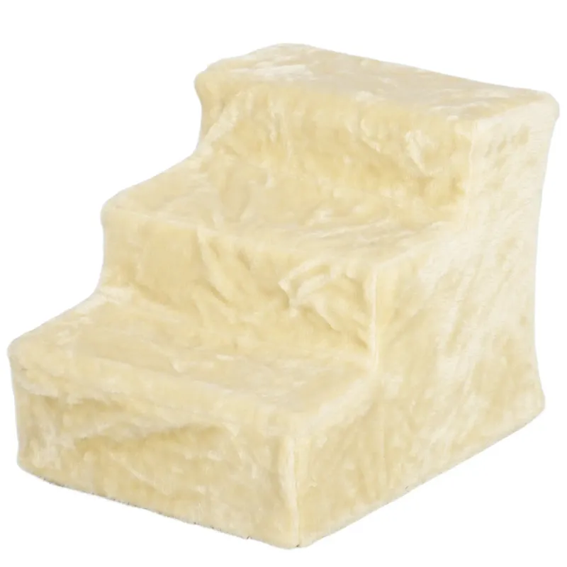 Katzentreppe, Hundetreppe, Haustiertreppe, 3 Stufen, waschbarer Plüschbezug, 46 x 35 x 35 cm, Beige