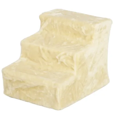 Katzentreppe, Hundetreppe, Haustiertreppe, 3 Stufen, waschbarer Plüschbezug, 46 x 35 x 35 cm, Beige