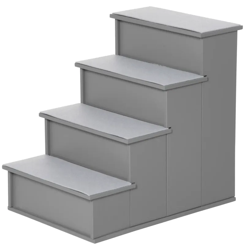 Hundetreppe Haustiertreppe Katzentreppe 4-stufig, Kurzplüsch, bis 30 kg, 40 x 59 x 54,2 cm, Grau