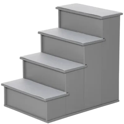 Hundetreppe Haustiertreppe Katzentreppe 4-stufig, Kurzplüsch, bis 30 kg, 40 x 59 x 54,2 cm, Grau