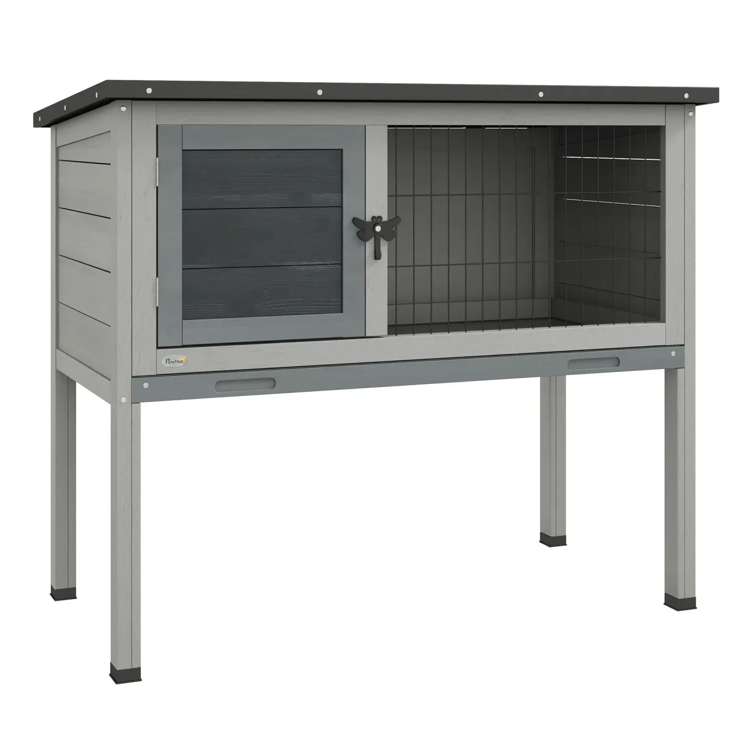 Hasenstall Kaninchenstall aus Tannenholz winterfest mit aufklappbar Dach 84x43x70 cm Grau