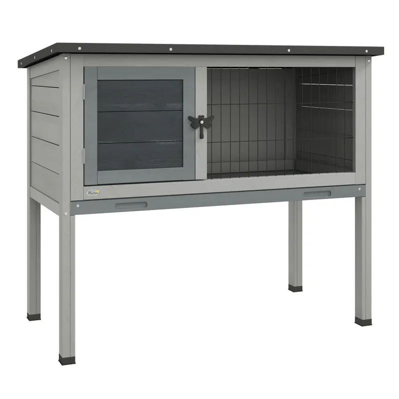 Hasenstall Kaninchenstall aus Tannenholz winterfest mit aufklappbar Dach 84x43x70 cm Grau