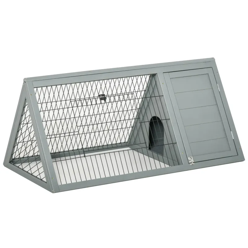 Hasenstall Kaninchenstall aus Tannenholz winterfest mit aufklappbar Dach 84x43x70 cm Grau