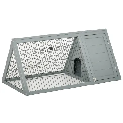 Hasenstall Kaninchenstall aus Tannenholz winterfest mit aufklappbar Dach 84x43x70 cm Grau
