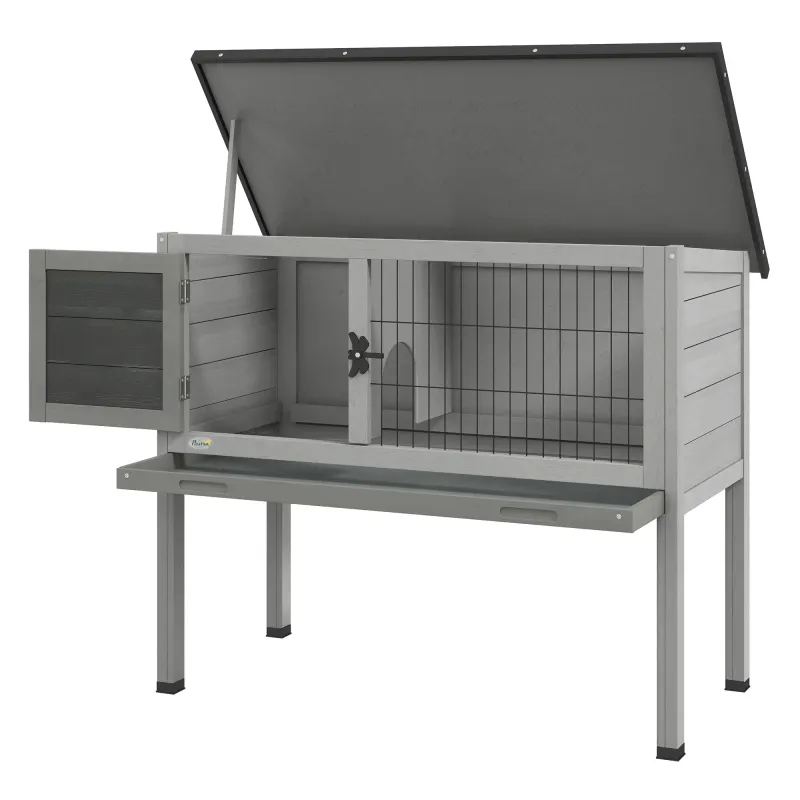 Hasenstall Kaninchenstall aus Tannenholz winterfest mit aufklappbar Dach 84x43x70 cm Grau