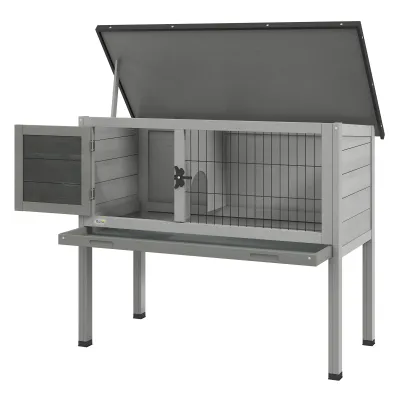 Hasenstall Kaninchenstall aus Tannenholz winterfest mit aufklappbar Dach 84x43x70 cm Grau
