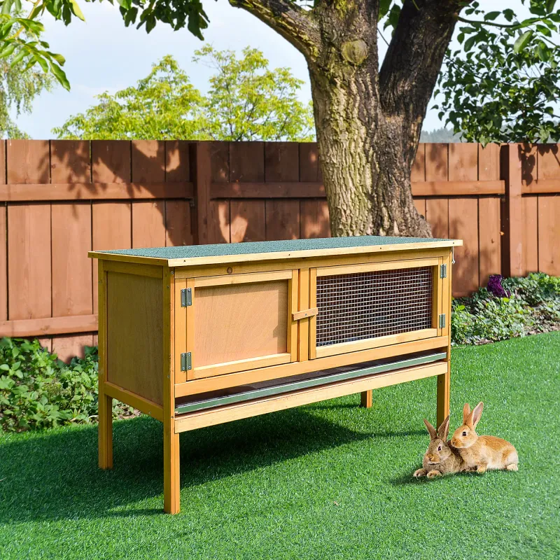 Hasenstall Kaninchenstall 2 Türen herausnehmbare Schublade aus Massivholz 115 x 44,3 x 65 cm Hellbraun
