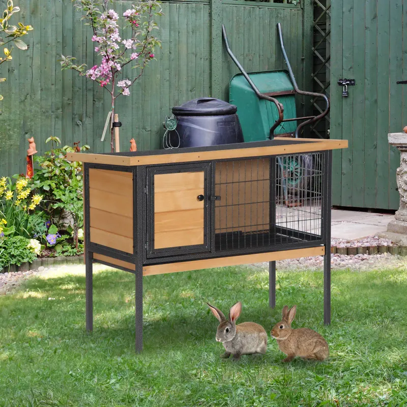 Hasenstall mit Klappdach auf Beinen, Nagetierkäfig, 91,5L x 45B x 70H cm