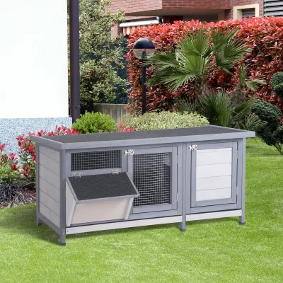 Kleintierstall Kaninchen & Meerschweinchen mit Bodenwanne und Asphaltdach Grau+Schwarz 112 x 50 x 54 cm