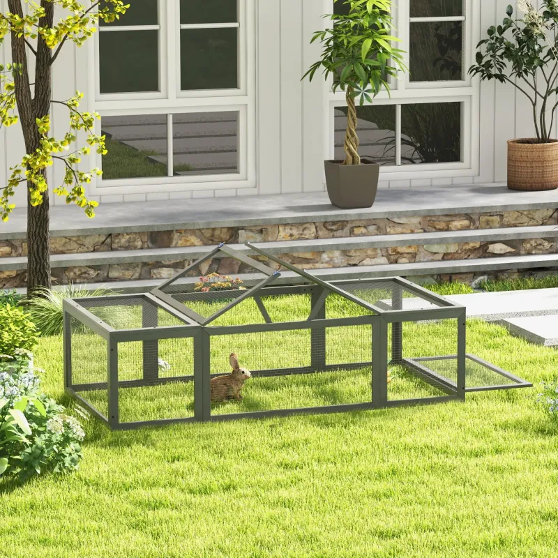 Freilaufgehege für Kleintiere, Kaninchen & Meerschweinchen Aufklappbares Dach Tannenholz Grau