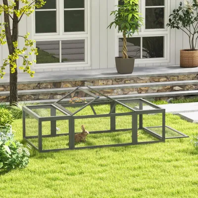 Freilaufgehege für Kleintiere, Kaninchen & Meerschweinchen Aufklappbares Dach Tannenholz Grau