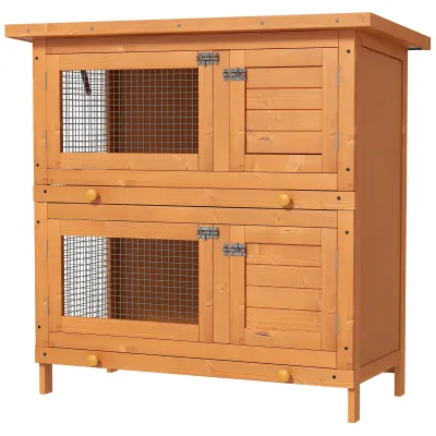 Hasenstall mit zwei Etagen und Asphaltdach 90x45x90cm Tannenholz natur