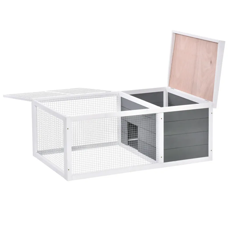 Kaninchenstall aus Holz grau 115x66x47,5 cm