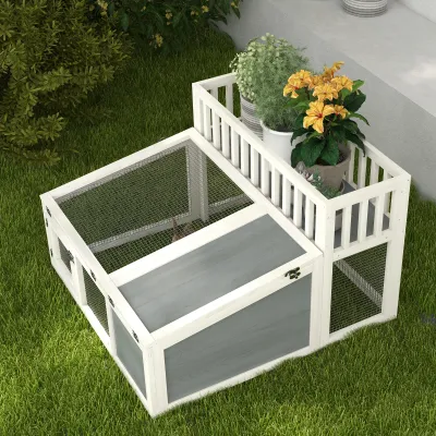 Kaninchenstall, Kleintierkäfig mit Hochbeet 94L x 90B x 60H cm weiss