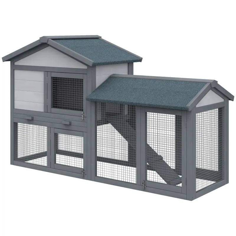 Kleintierstall mit Freilauf Hasenstall Meerschweinchen Tannenholz Grau 147 x 54 x 84 cm