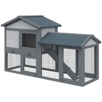 Kleintierstall mit Freilauf Hasenstall Meerschweinchen Tannenholz Grau 147 x 54 x 84 cm