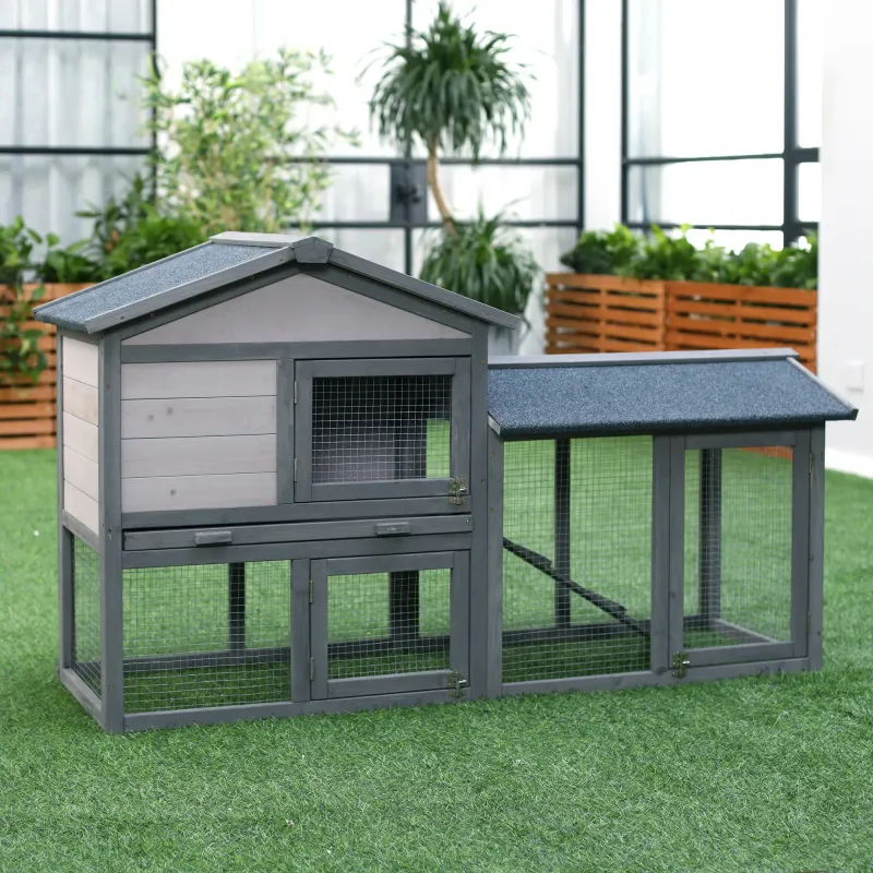 Kleintierstall mit Freilauf Hasenstall Meerschweinchen Tannenholz Grau 147 x 54 x 84 cm