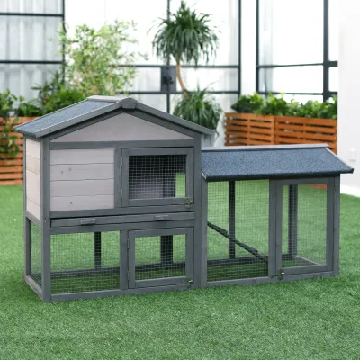 Kleintierstall mit Freilauf Hasenstall Meerschweinchen Tannenholz Grau 147 x 54 x 84 cm