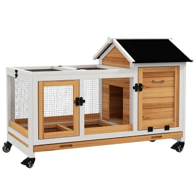 Mobiler Kleintierstall für Zwergkaninchen, Meerschweinchen, mit Rädern, 108 x 58 x 73,5 cm, Gelb
