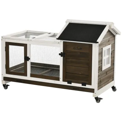 Kaninchenstall, Hasenstall auf Rollen 2 verriegelbare Türen 108L x 58B x 73,5H cm - Holz