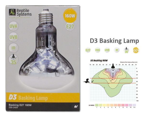 Reptile Systems 160W D3 UV Basking Lamp Wärmelampe Reptilienlampe