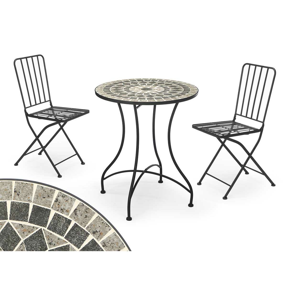 Tisch mit 2 Stühlen Ibergarden Mosaico-Forja Schwarz Grau