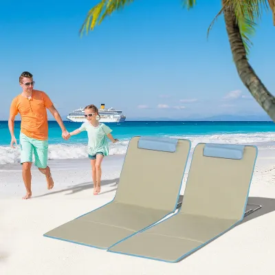 2er-Set Strandmatte, verstellbar, faltbar, 124L x 53B x 37-50H cm, Beige