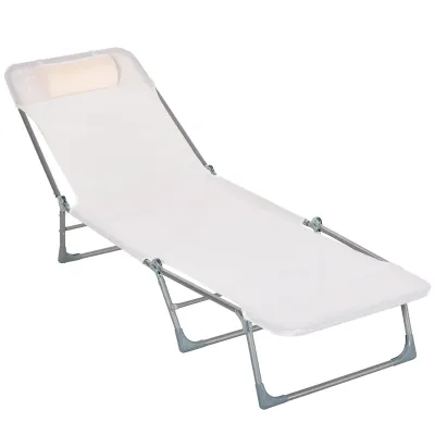 Sonnenliege Gartenliege mit Kissen und 5-fach verstellbarer Rückenlehne creme