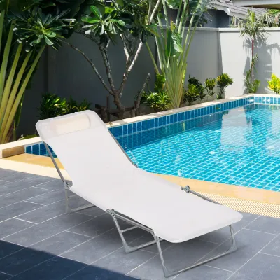 Sonnenliege Gartenliege mit Kissen und 5-fach verstellbarer Rückenlehne creme
