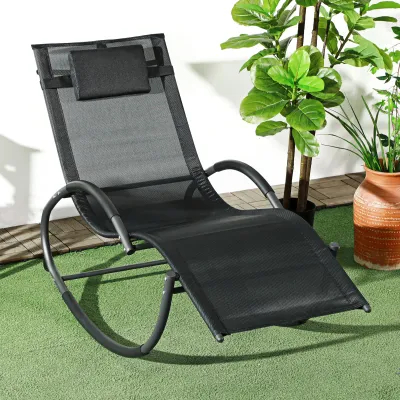 Schaukelstuhl Gartenstuhl Liegestuhl, inkl. Kopfstütze, Schwarz