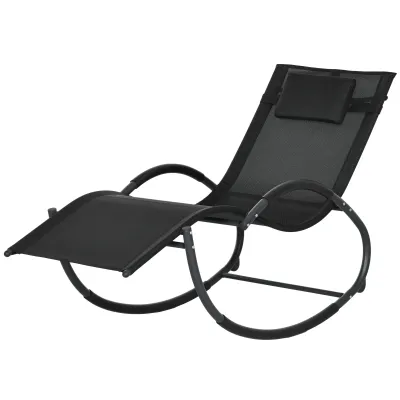 Schaukelstuhl Gartenstuhl Liegestuhl, inkl. Kopfstütze, Schwarz