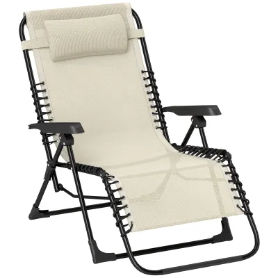 Sonnenliege klappbar Gartenliege mit Kopfkissen, 5-Fach verstellbare Rückenlehne bis 120 kg belastbar Beige