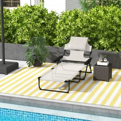 Faltbare Gartenliege mit 4-fach verstellbarer Rückenlehne, Leseloch und Kopfkissen 72 x 194 x 89 cm creme