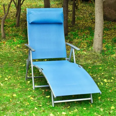 Sonnenliege Liegestuhl mitverstellbarer Rückenlehne, Kopfkissen 137L x 64B x 101H cm Blau