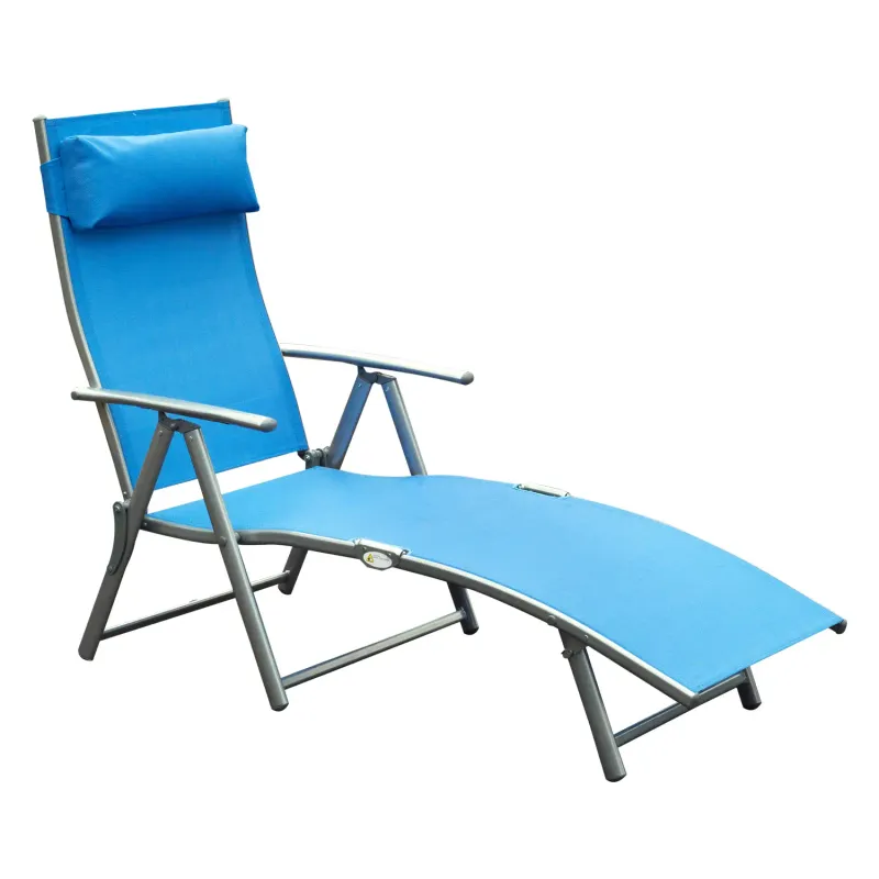 Sonnenliege Liegestuhl mitverstellbarer Rückenlehne, Kopfkissen 137L x 64B x 101H cm Blau