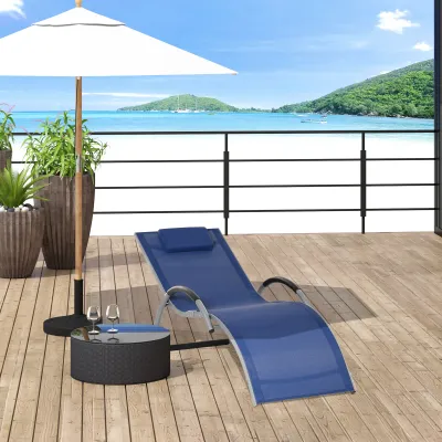 Gartenliege aus Aluminium, Sonnenliege mit abnehmbarem Kopfkissen, blau