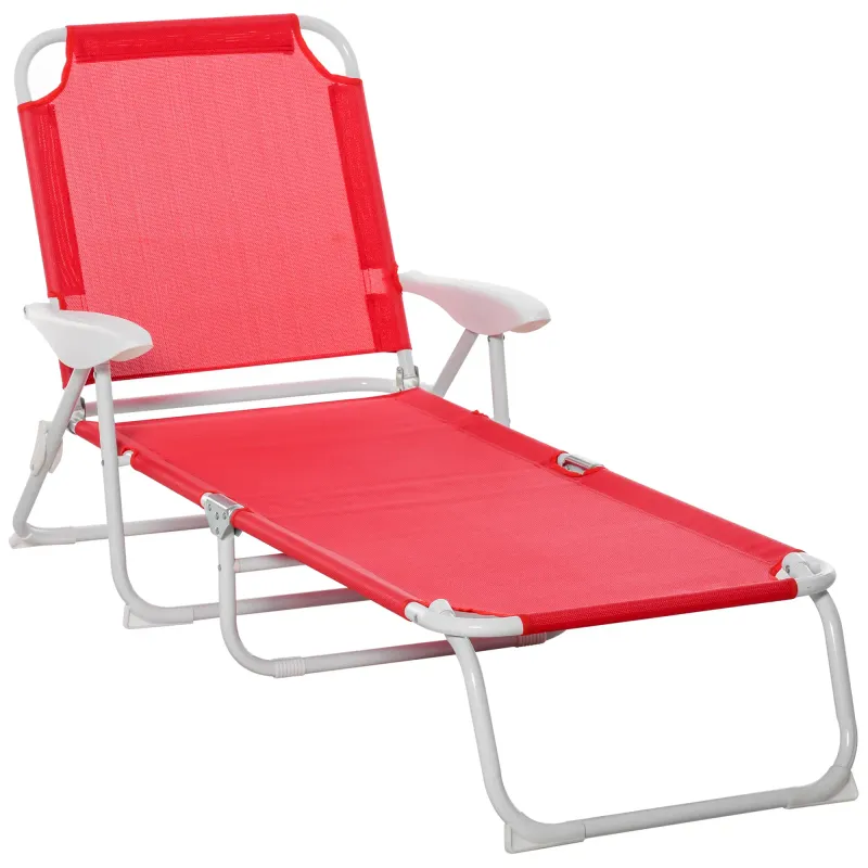 Klappbare Sonnenliege mit 4 Positionen - Chaise Longue Grand Confort mit Armlehnen Rot