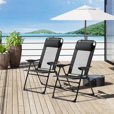 Set mit 2 Gartenstühlen, Campingstuhl, Balkonstuhl, Schwarz