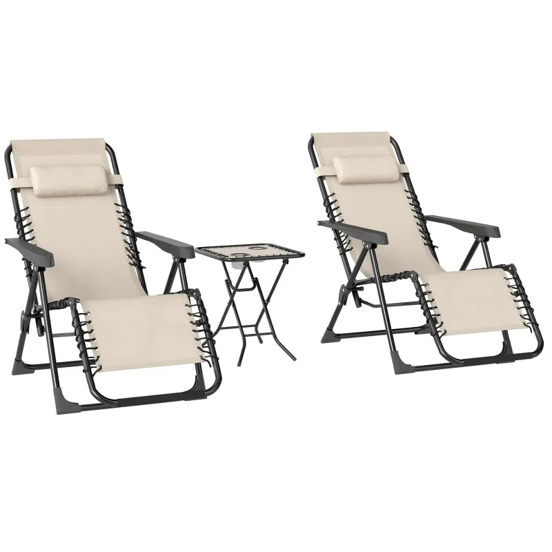 3er Set Gartenliege Sonnenliege mit Teetisch 90x56x110 cm Beige