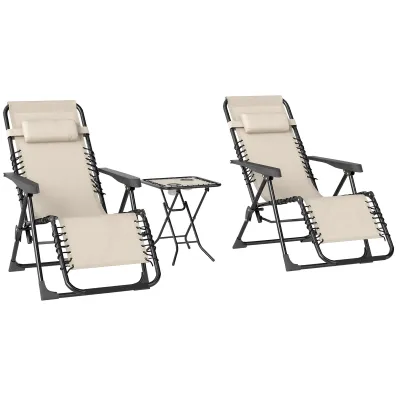 3er Set Gartenliege Sonnenliege mit Teetisch 90x56x110 cm Beige