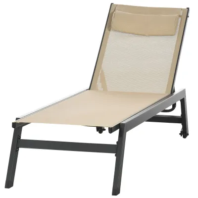 Sonnenliege Liegestuhl aus Alu mit Rollen und verstellbarer Kopfstütze Khaki