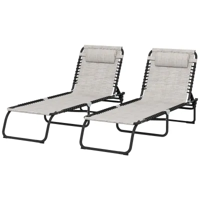 2er Set Sonnenliegen mit mehreren verstellbaren Positionen Creme