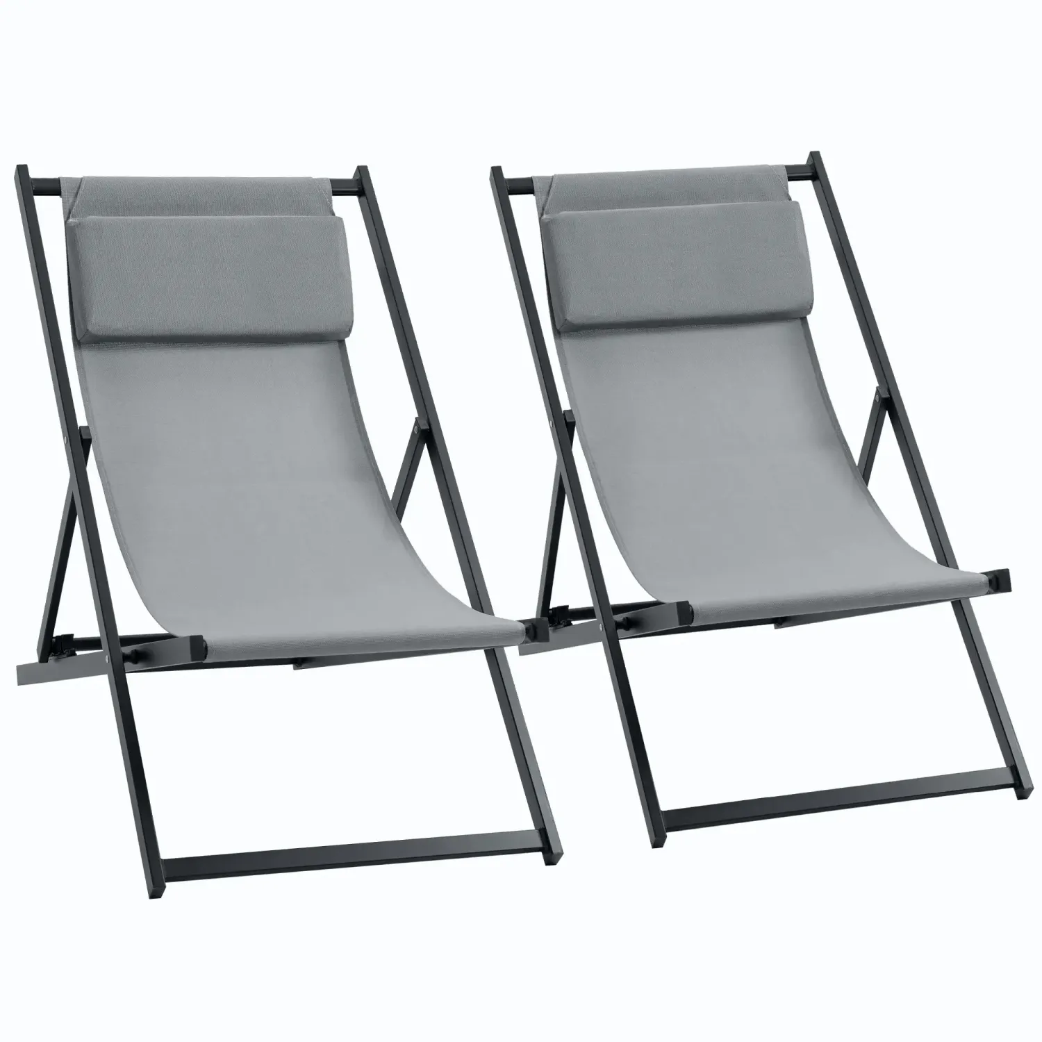 2er Set Sonnenliegen, klappbarer Liegestuhl verstellbar 60 x 100 x 85 cm Dunkelgrau