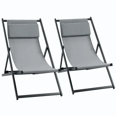 2er Set Sonnenliegen, klappbarer Liegestuhl verstellbar 60 x 100 x 85 cm Dunkelgrau
