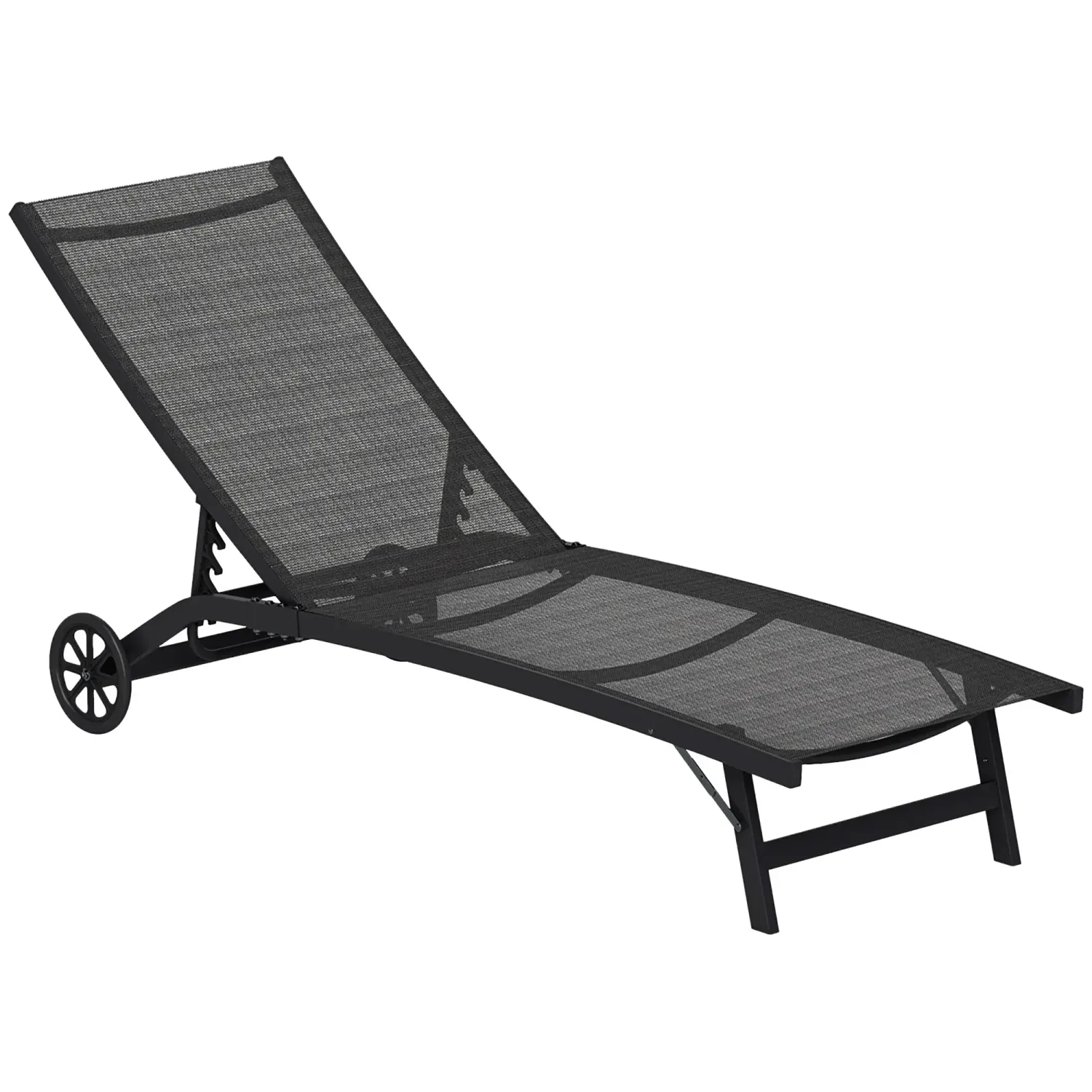 Sonnenliege, 5-stufig verstellbar Rücklehne,  Alurahmen, Schwarz, 195 x 66 x 34 cm