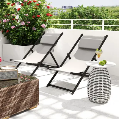 2er Set Sonnenliegen, klappbarer Liegestuhl verstellbar 60 x 100 x 85 cm Dunkelgrau
