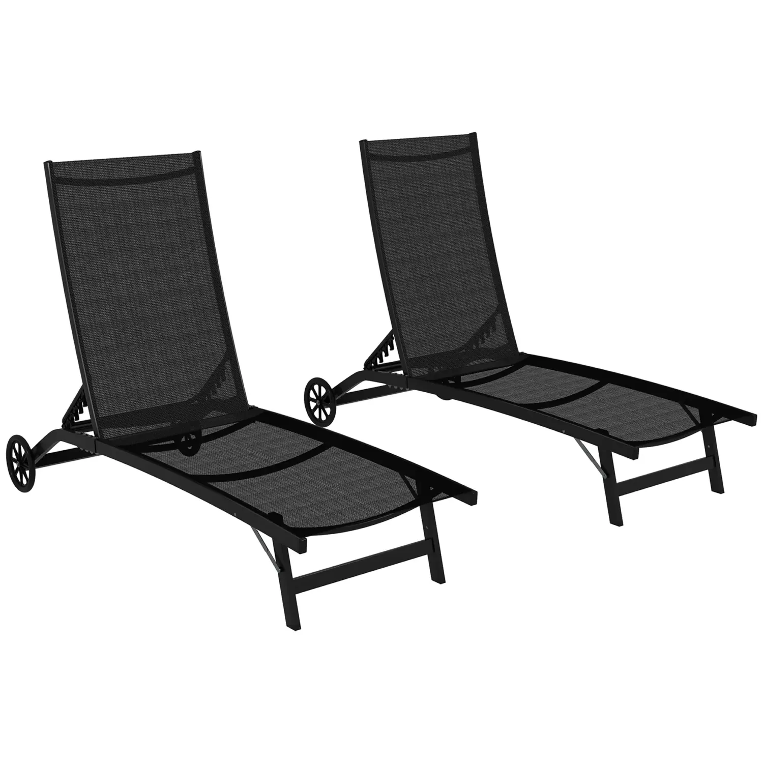 2er Set Sonnenliegen aus Aluminium mit Rollen verstellbarer Rückenlehne Schwarz