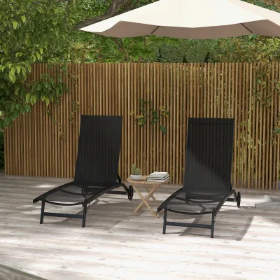2er Set Sonnenliegen aus Aluminium mit Rollen verstellbarer Rückenlehne Schwarz